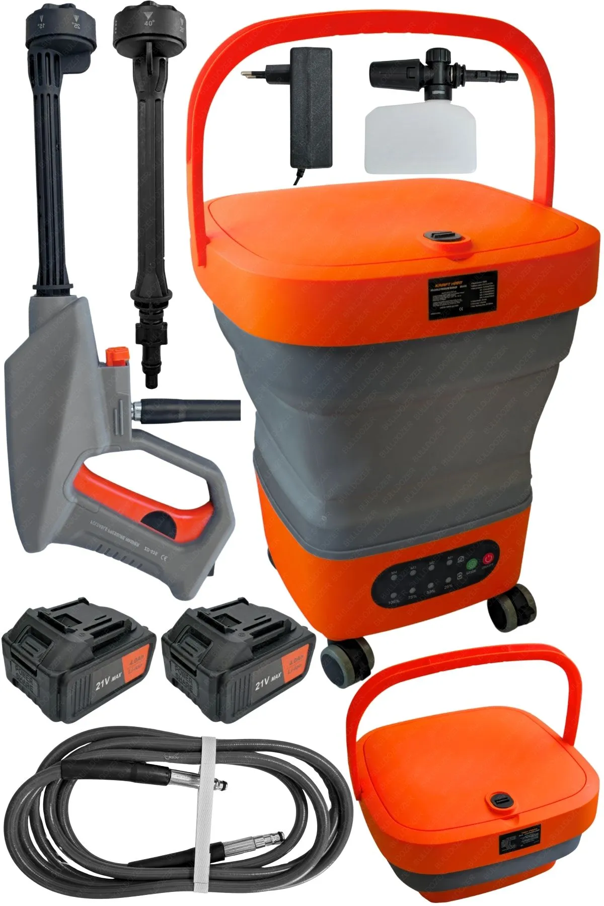 Çift Akülü Katlanır Oto Bahçe Çok Amaçlı Yıkama Makinesi 15 Lt Kömürsüz Motor