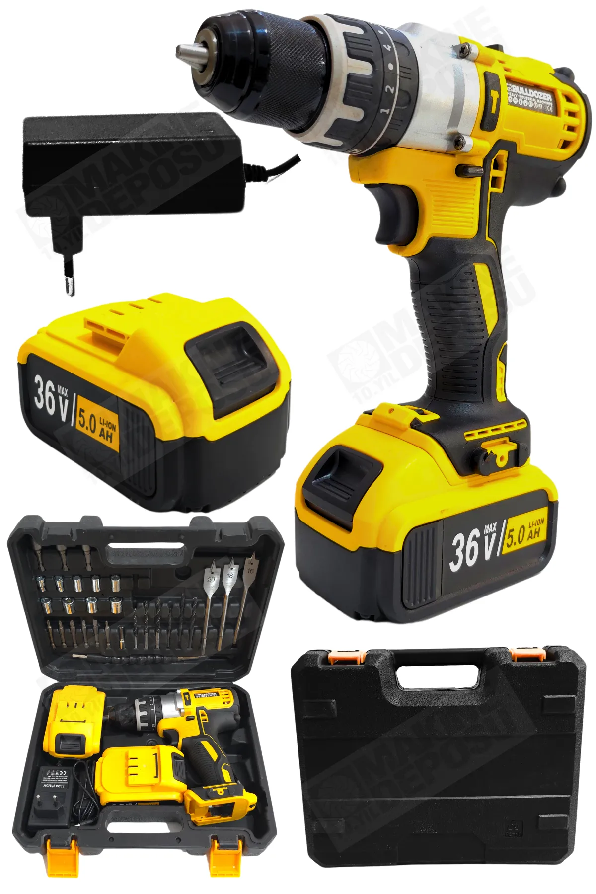 Bulldozer 35 Parça Süper Set Pro 36v 5ah Darbeli Çift Akülü Şarjlı Vidalama Matkap