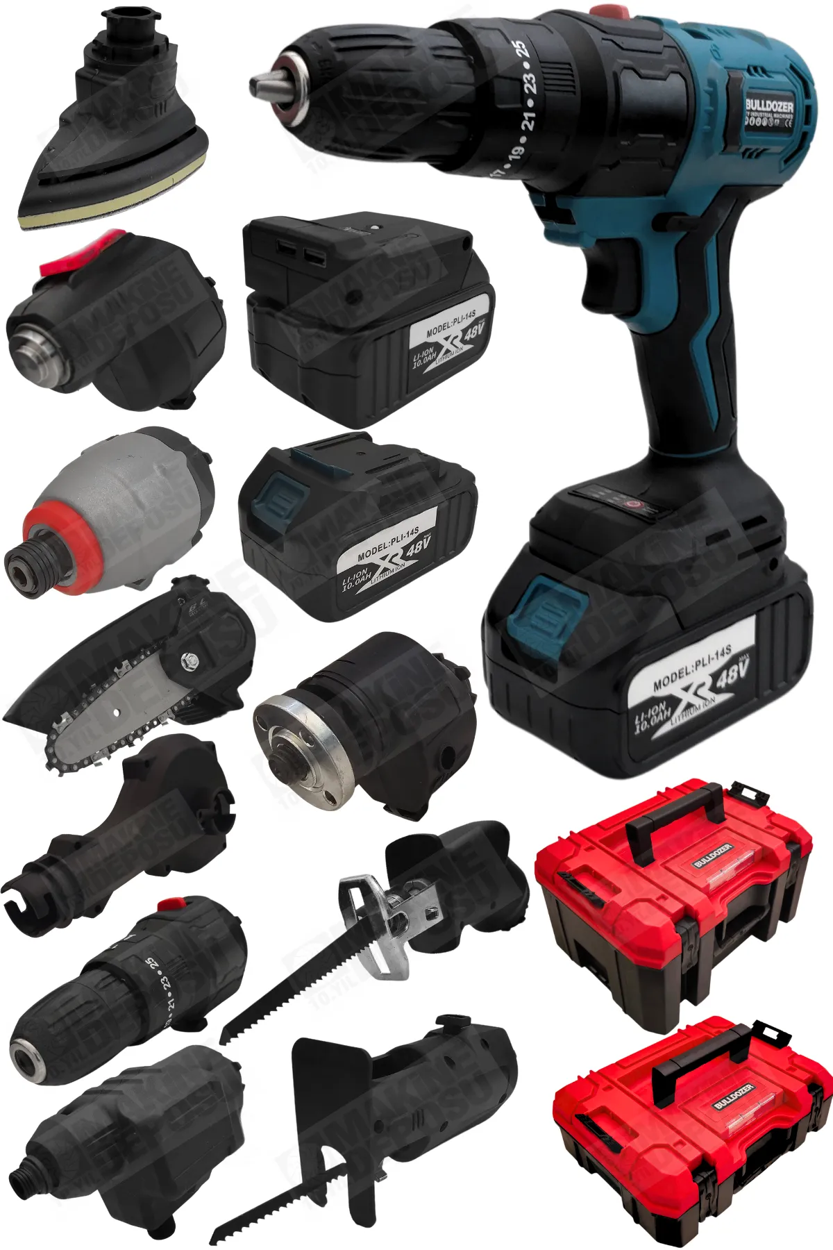 Bulldozer Çok Amaçlı 10 Kafalı Delme Kesme Budama Vidalama  Zımpara Taşlama Yıkama Havalı Raspalama Makinesi