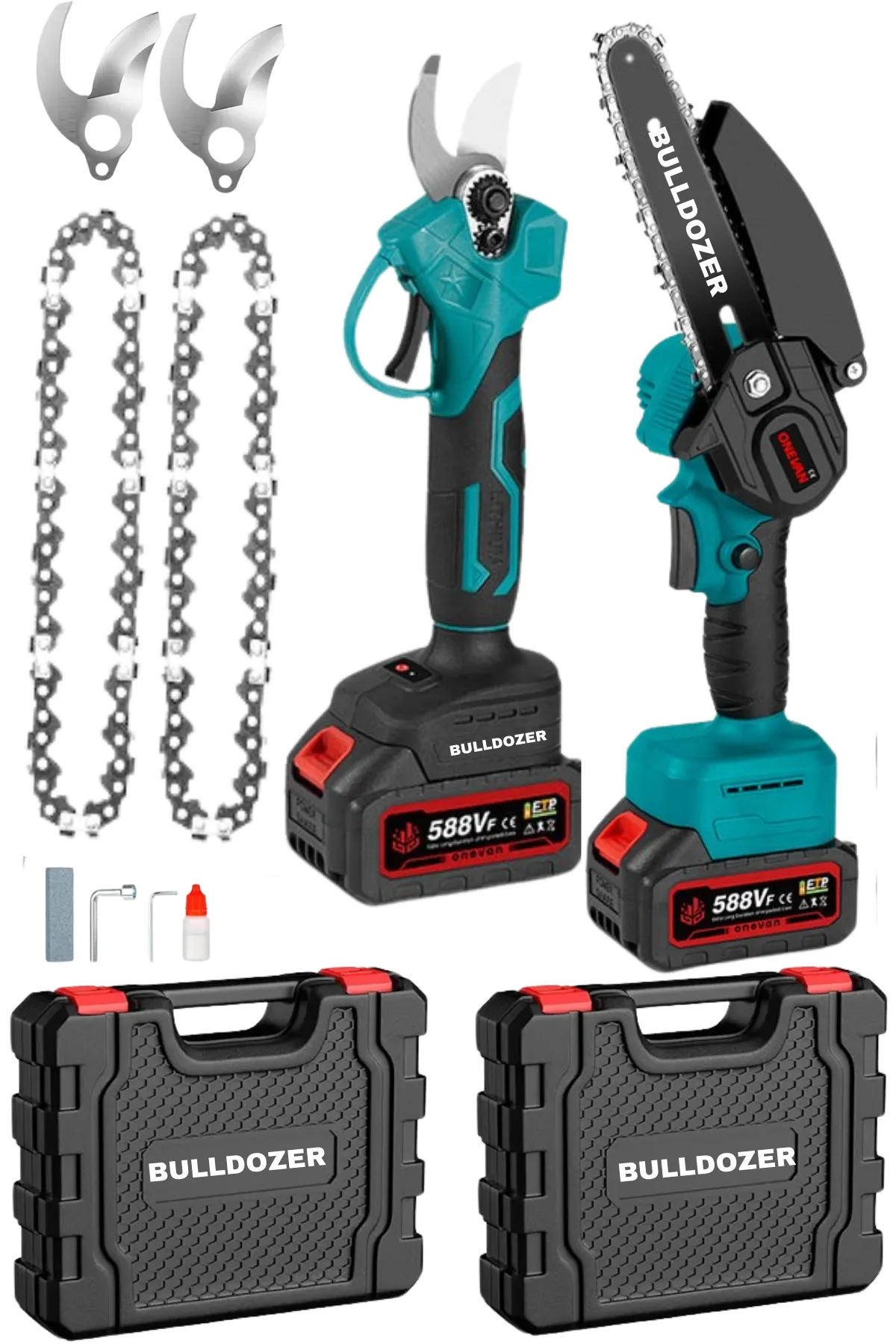 BULLDOZER Akülü Dal Makası Akülü Testere Yedek Zincir Yedek Makas Ucu Çift Çantalı