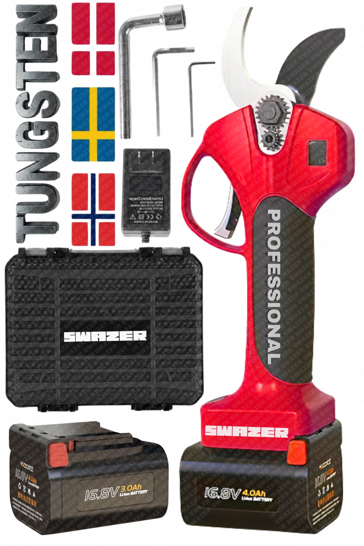 SWAZER Profesyonel Akülü Dal Budama Makası İsveç Çelik 5 Yıl Garanti