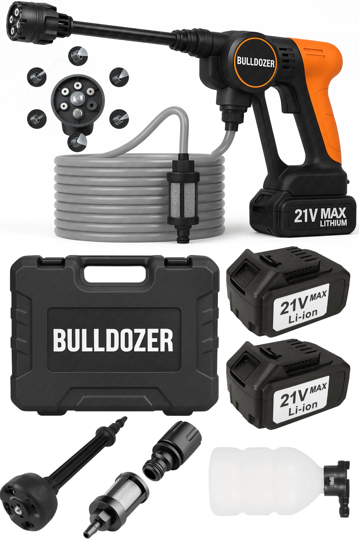 BULLDOZER 21V Akülü Basınçlı Yıkama Makinesi Çift Akülü Çantalı