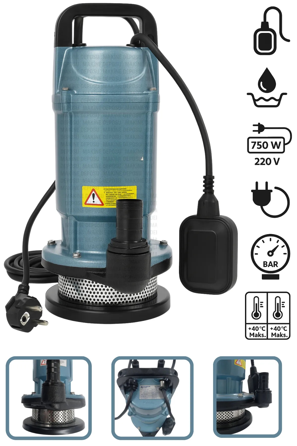 Dayuan 750w 1Hp Kendinden Flatörlü Drenaj Pompası  1 Parmak CE Sertifikalı