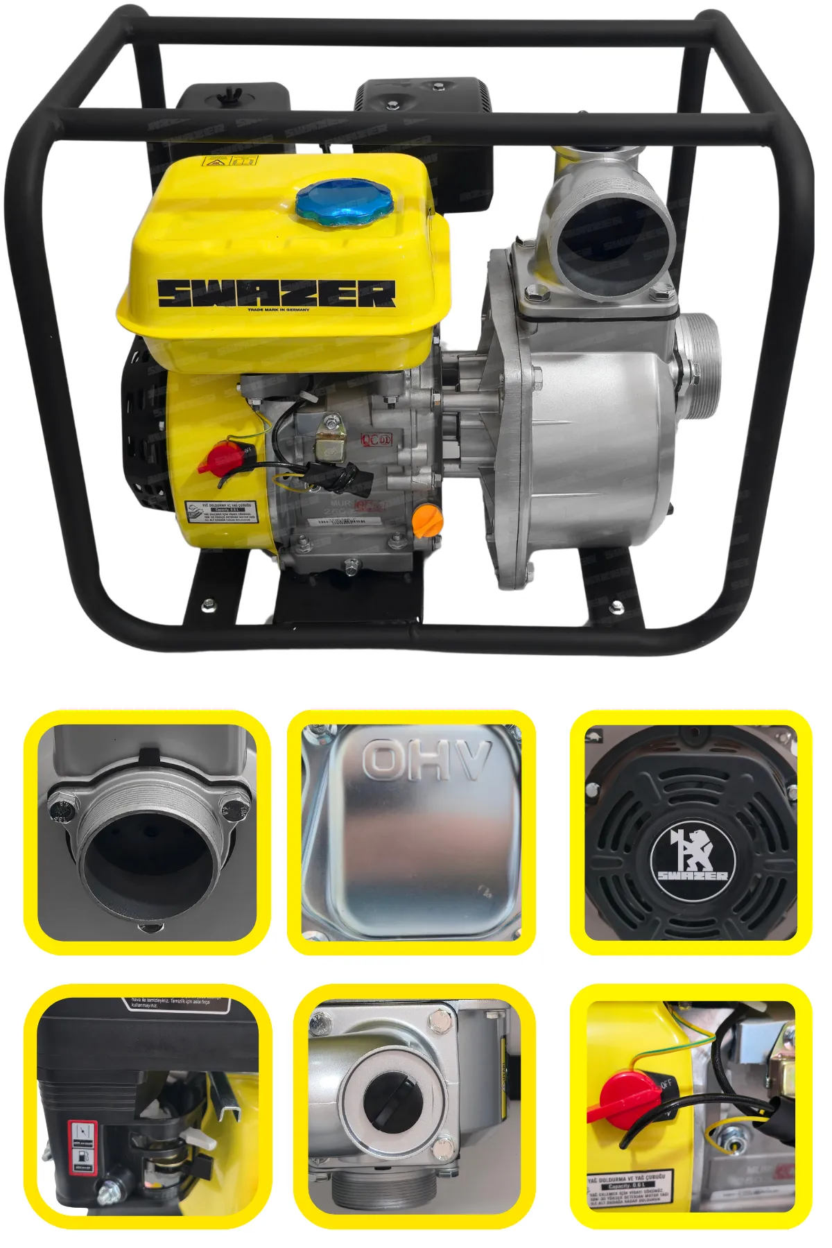 Swazer 3 Parmak Yüksek Basınçlı Benzinli Su Motoru 7Hp 3inç