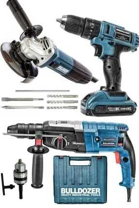 Bulldozer Süper 3 Makine Seti 24v Şarjlı Matkap 3000w Kırıcı Delici 1600w Avuç Taşlama