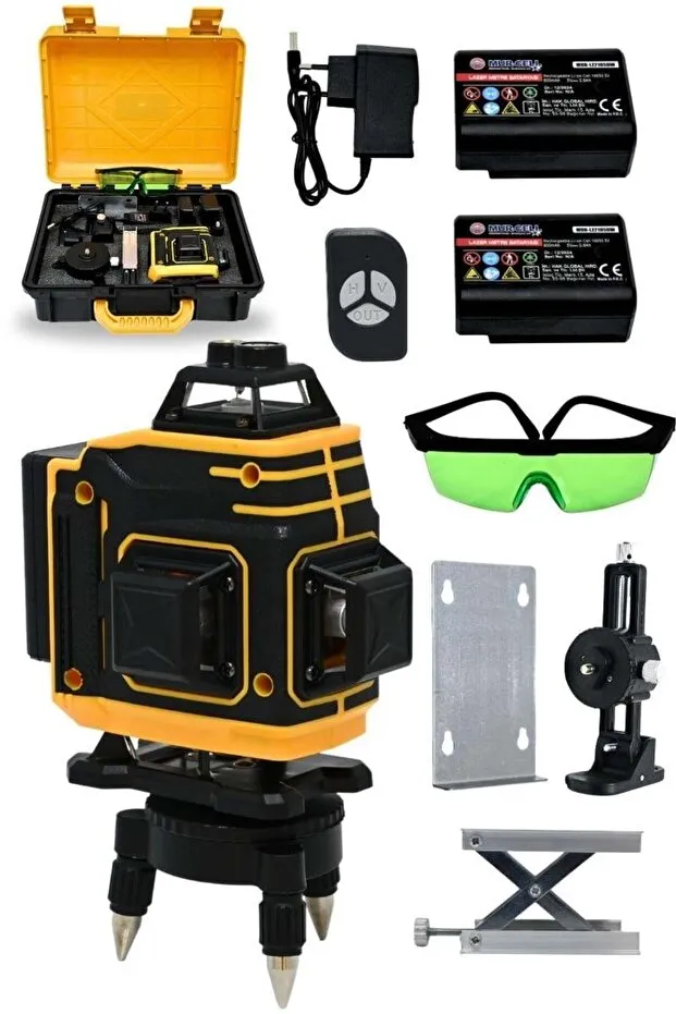 Mur-Cell 5v 0.8ah 360°16 Köşe Otomatik Hizalamalı Lazer Metre Hizalama Yeşil Çizgili Lazer Kumandalı