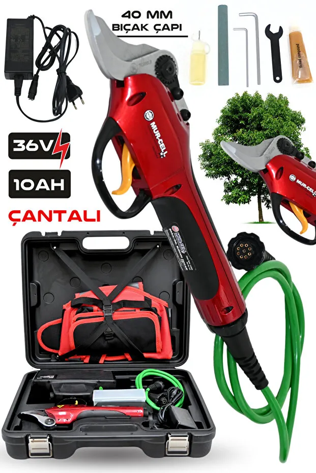 Mur-Cell Adaptörlü Bağ Dal Budama Makası 50mm Kesme Çelik Bıçaklı Çantalı Budama Makası