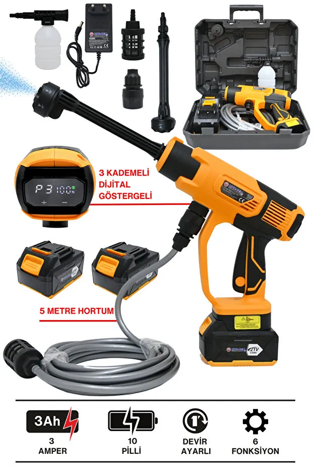 Mur-Cell MUR-2003 Dijital Göstergeli 3 Kademeli Şarjlı Araç Yıkama Makinesi