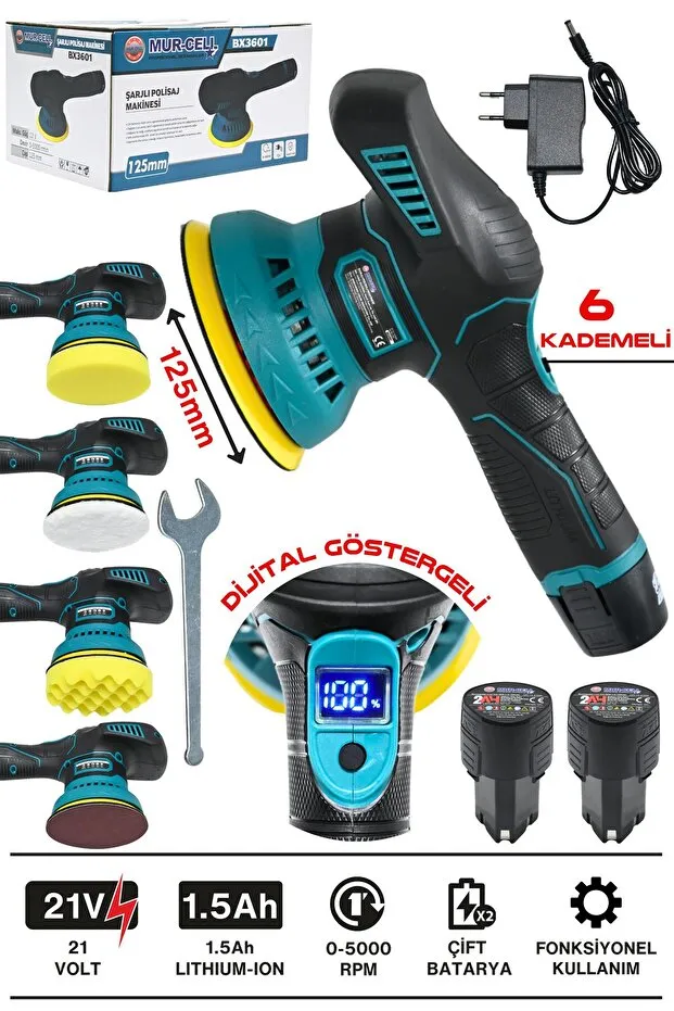 Murcell Çift Akülü Şarjlı Polisaj Makinesi