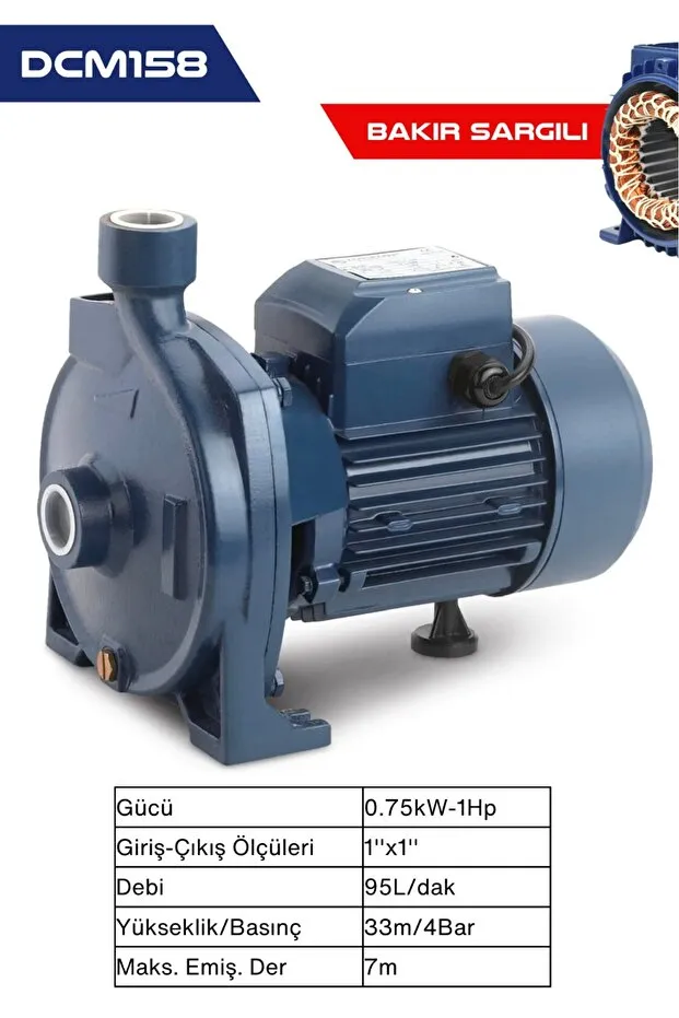 Mur-Cell DAYUAN DCM158 1 Hp Bakır Sargı Su Pompası
