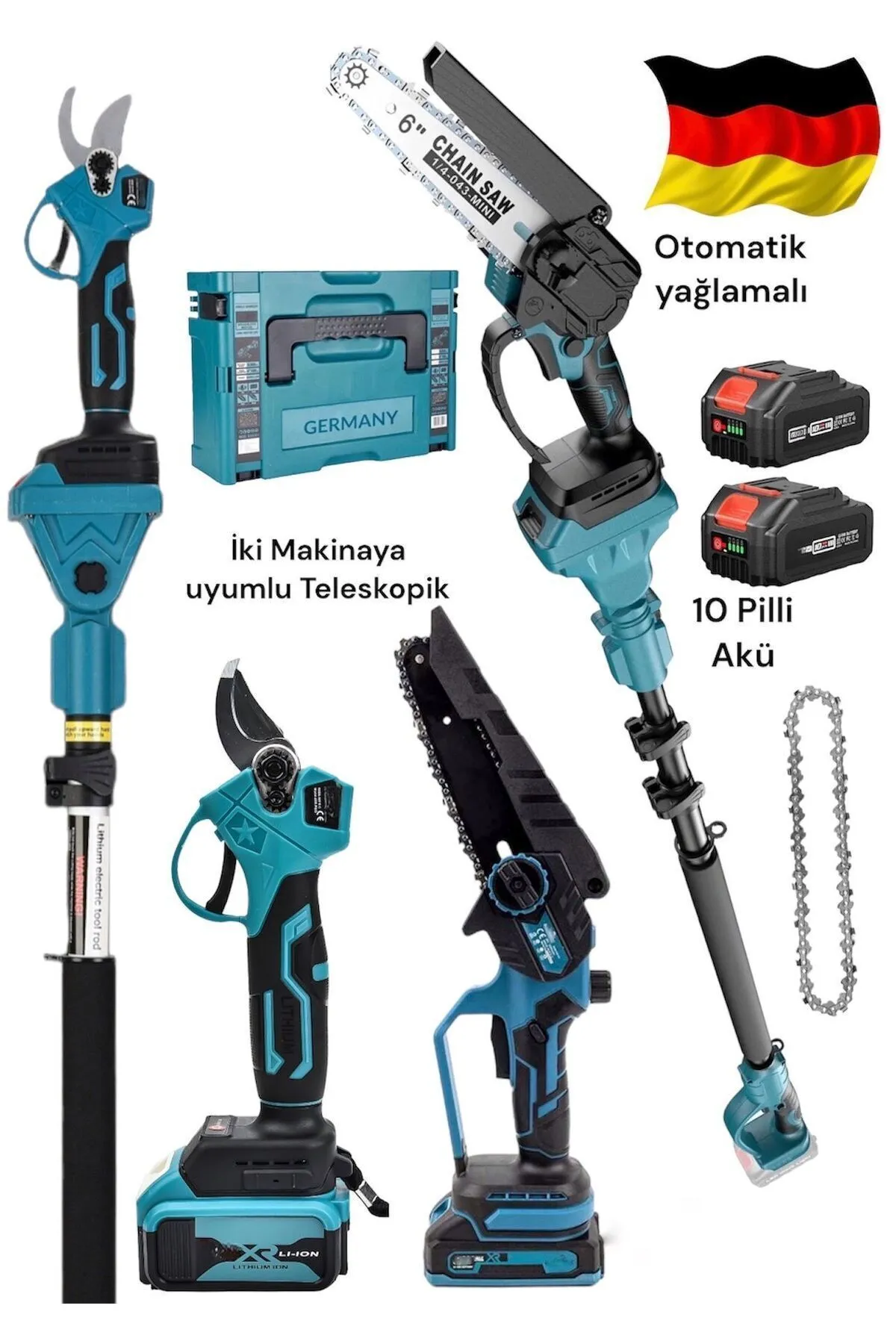 BULLDOZER  Otomatik Yağlama Ağaç budama Şarjlı Testere ve Dal Budama Makası 2 Makine Teleskopik Uyumlu