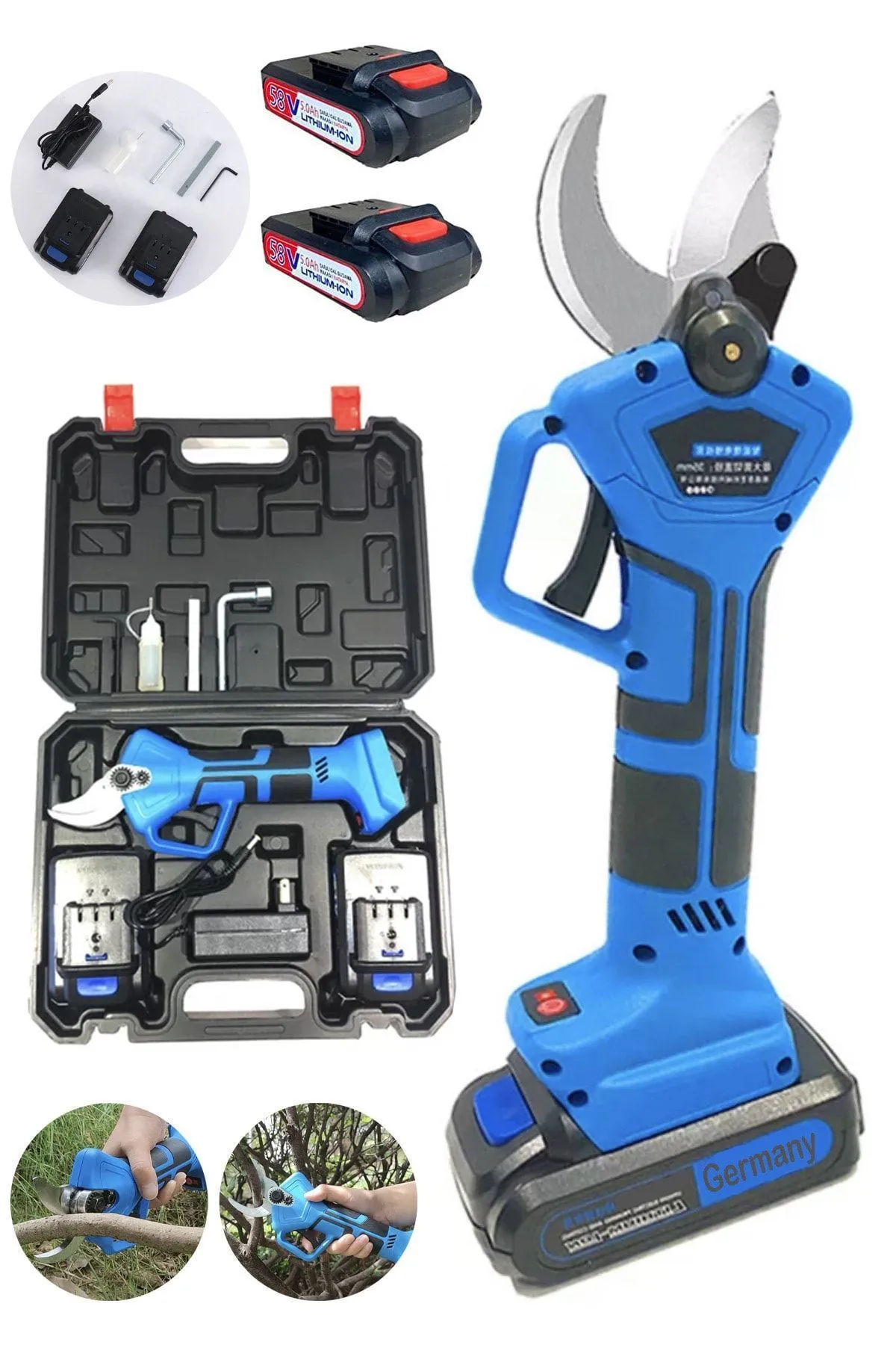 BULLDOZER 24v Profesyonel Çift Akülü Yüksek Karbonlu Çelik Kesme Şarjlı Dal Budama Makası 30mm