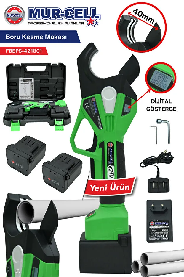 Mur-Cell 21 V 2 amper Dijital Göstergeli Şarjlı Boru Kesme Makası 40 mm Çap