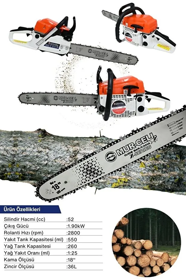 Mur-Cell Zincirli Benzinli Testere Ağaç Kesme Motoru