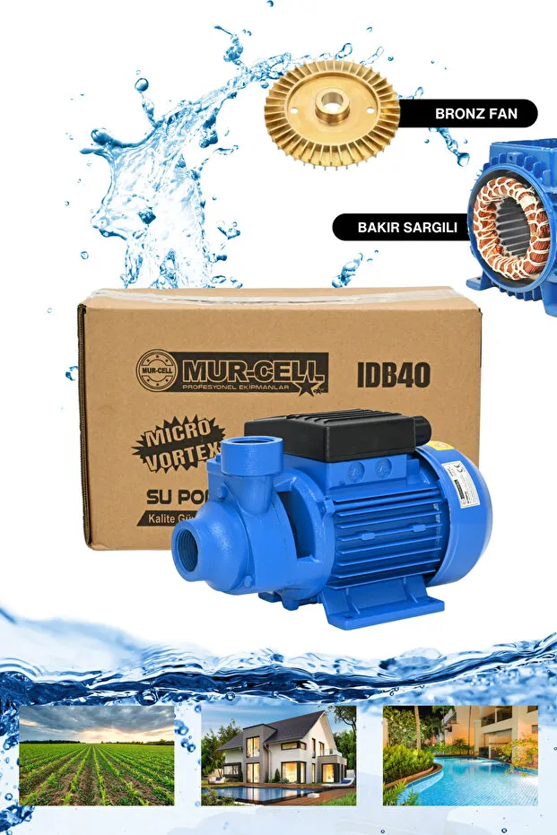 Mur-Cell Idb40 Bakır Sargı Su Pompası 0.37-kw -0.5 Hp