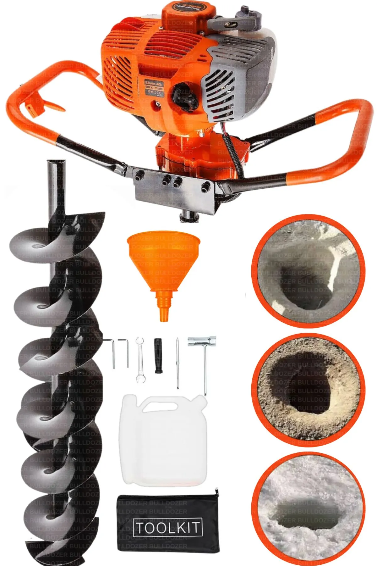 BULLDOZER  Benzinli Toprak Burgu Makinesi + 15cm x 80cm Uç