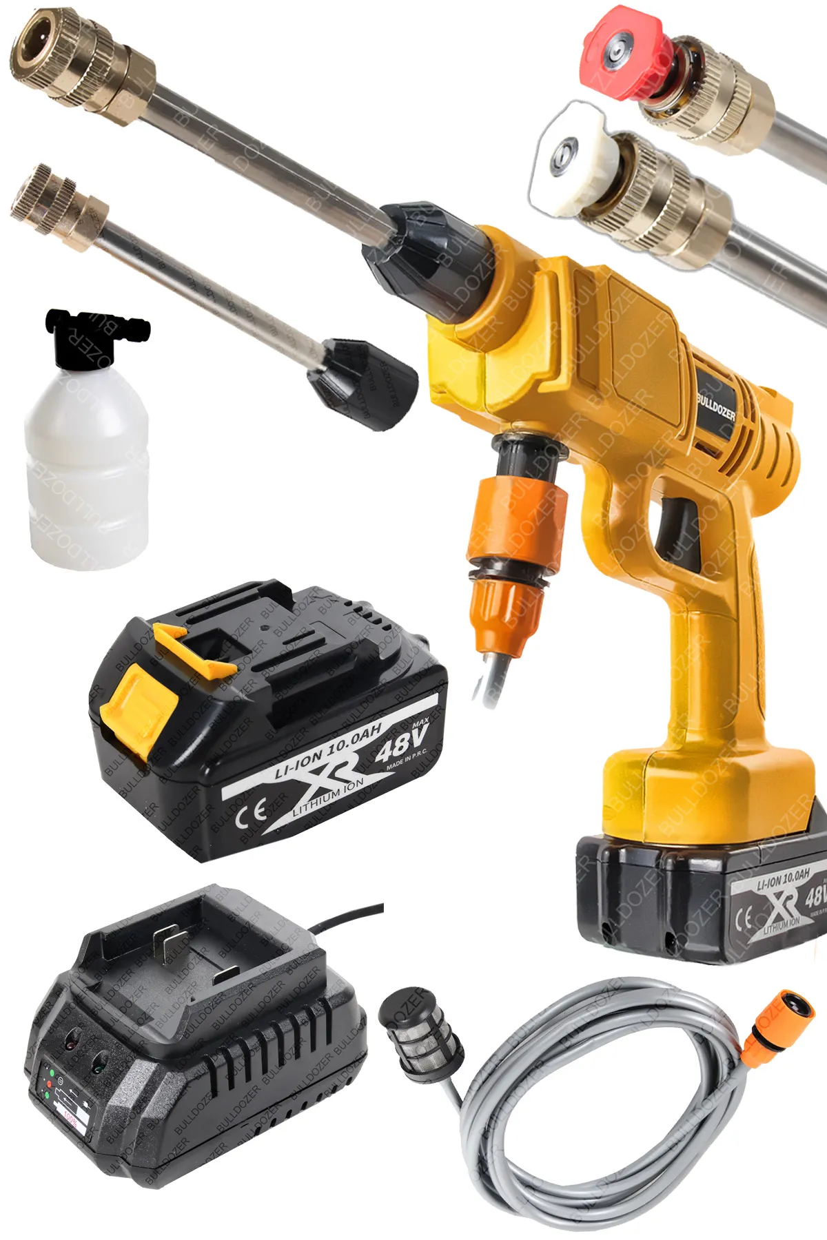 Bulldozer Oto Yıkama Makinesi 2 Akülü Basınçlı Yıkama Set