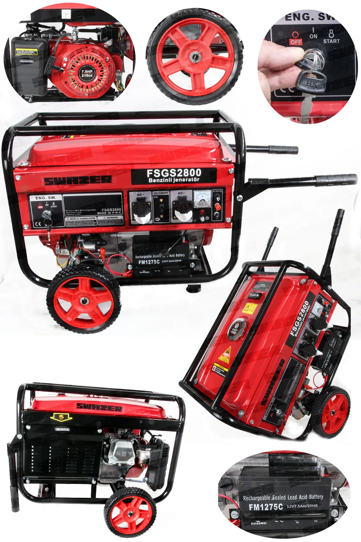 Swazer Benzinli Jeneratör 7HP 4 Zamanlı 210cc Marşlı