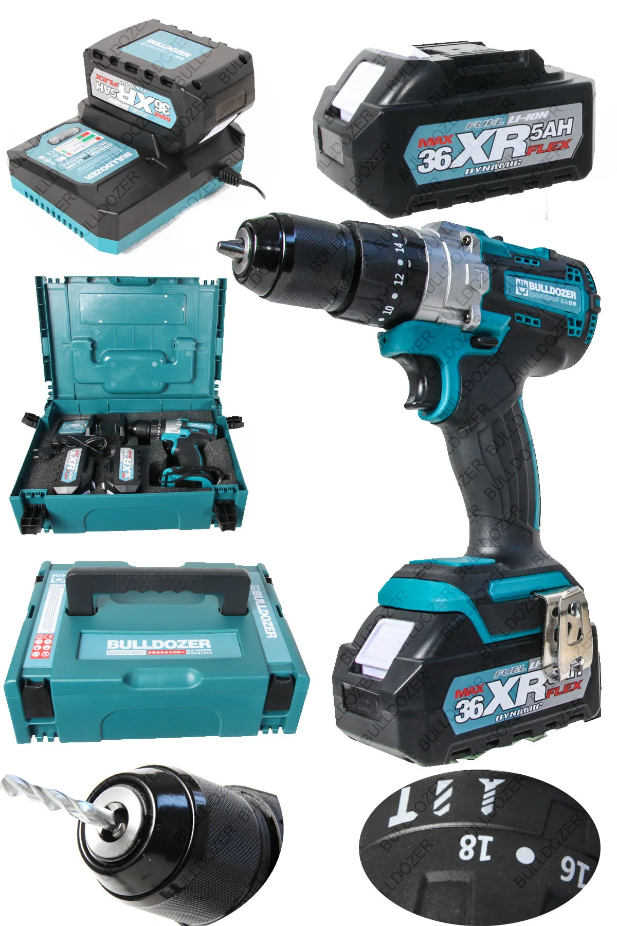 Bulldozer XR Pro Dynamic Kömürsüz 36V Çift Akülü Vidalama Matkap