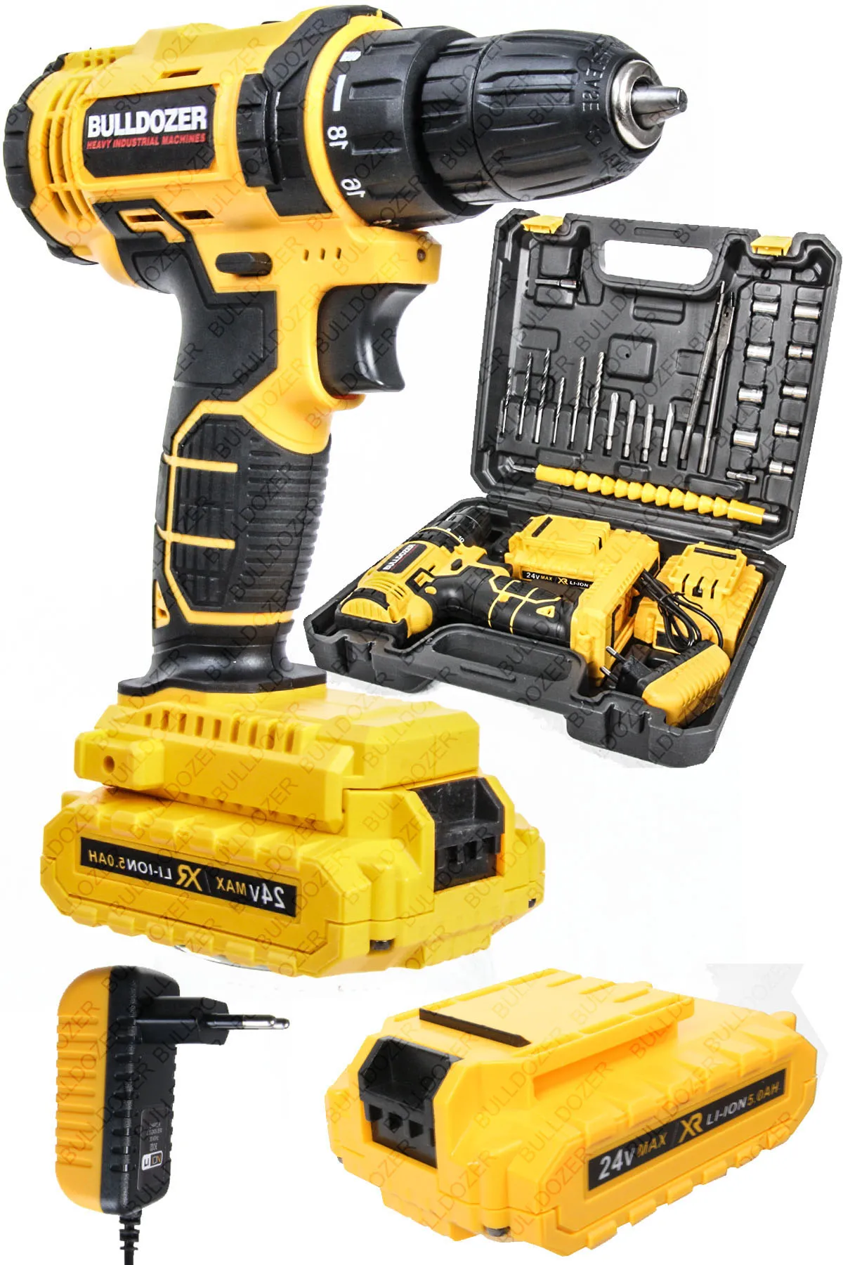 Bulldozer Çift Akülü Darbeli  Vidalama 24 Parça Uç Setli
