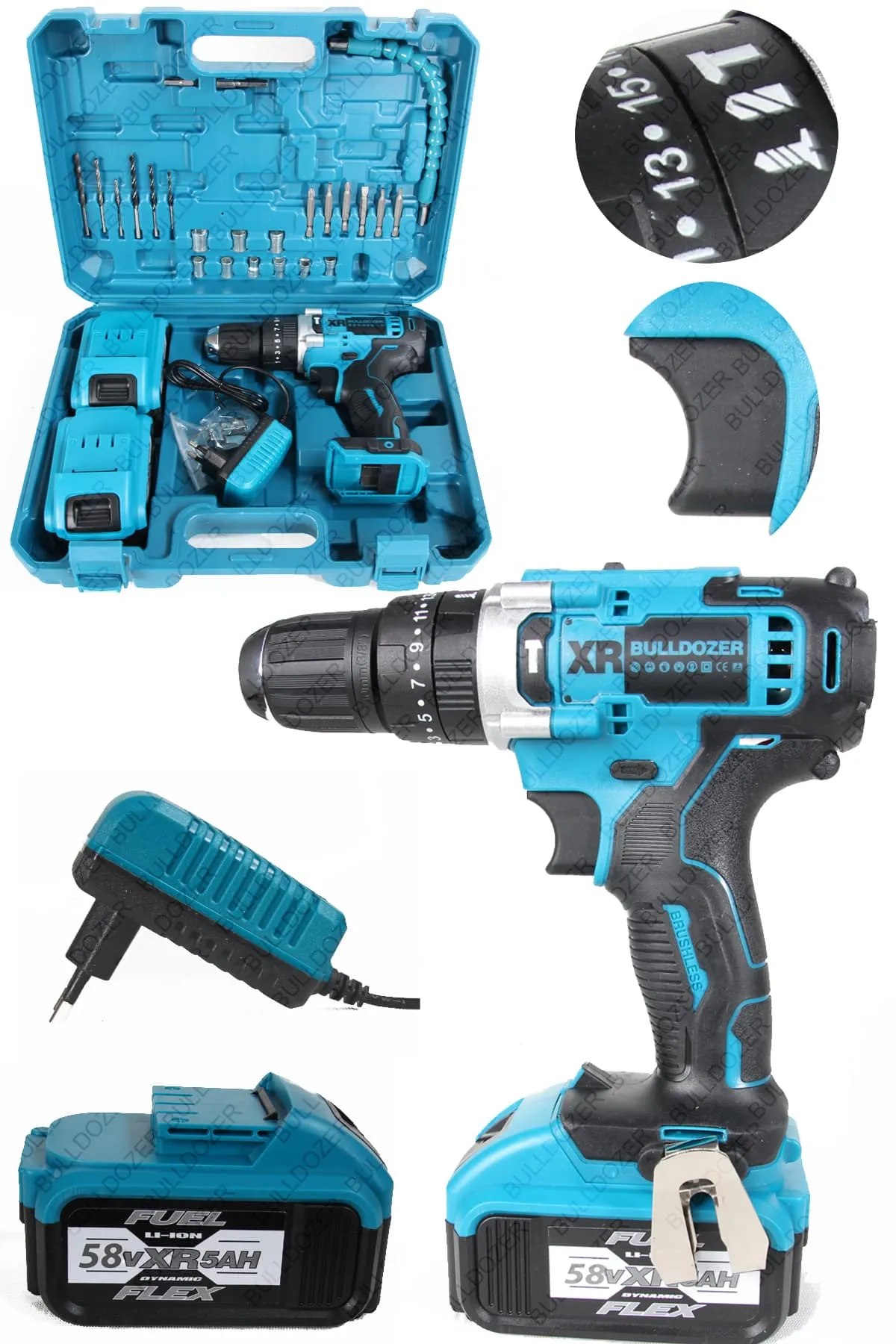 Bulldozer Şarjlı Vidalama Matkap 24 Parça 58V Darbeli Setli