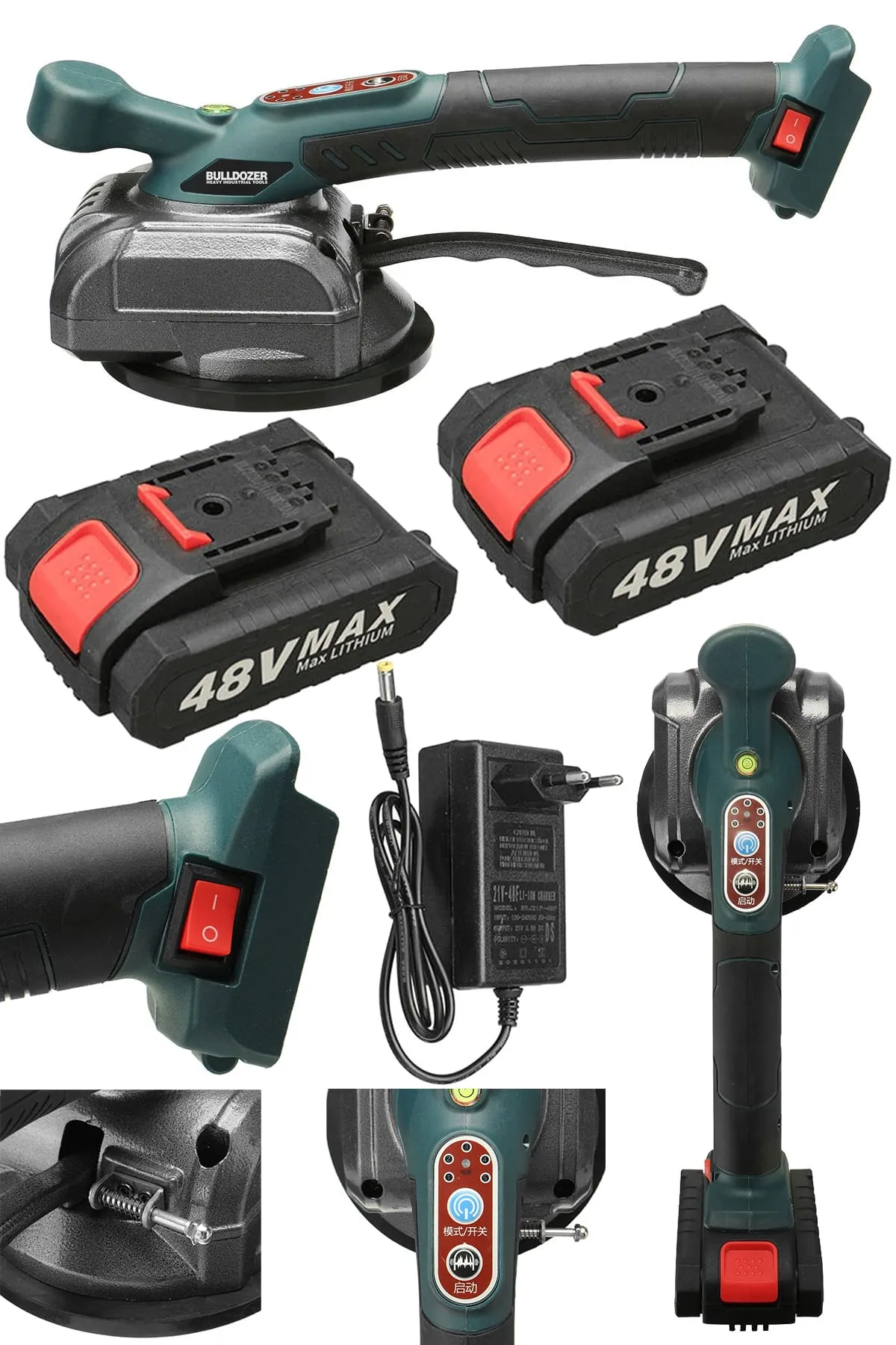 Bulldozer 48v Fayans Titreşim Ve Montaj Makinesi Akülü Karo Döşeme Çift Bataryalı Çantalı