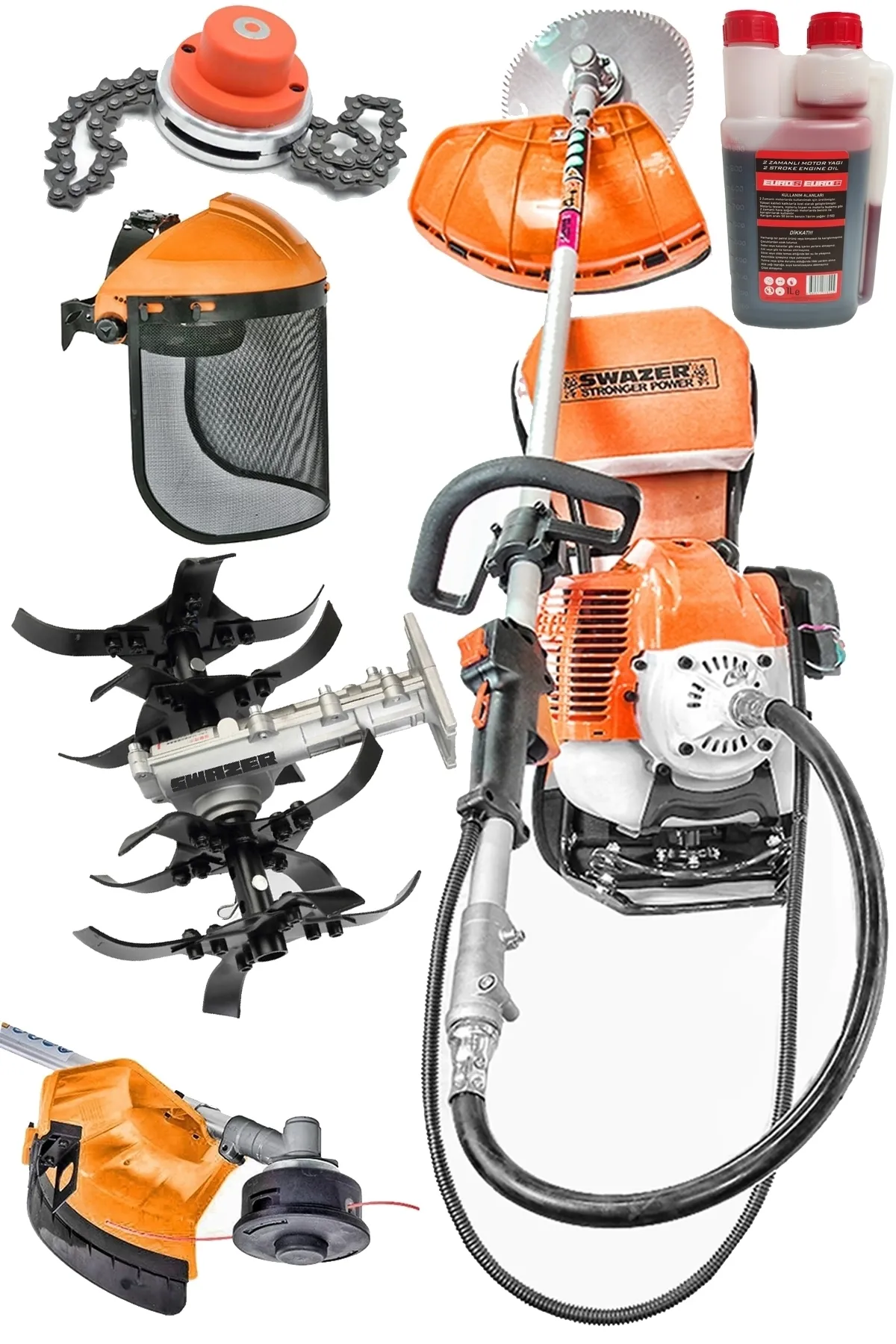 Swazer Sırt Tipi Benzinli Motorlu Tırpan + Çapa Aparatı 2T