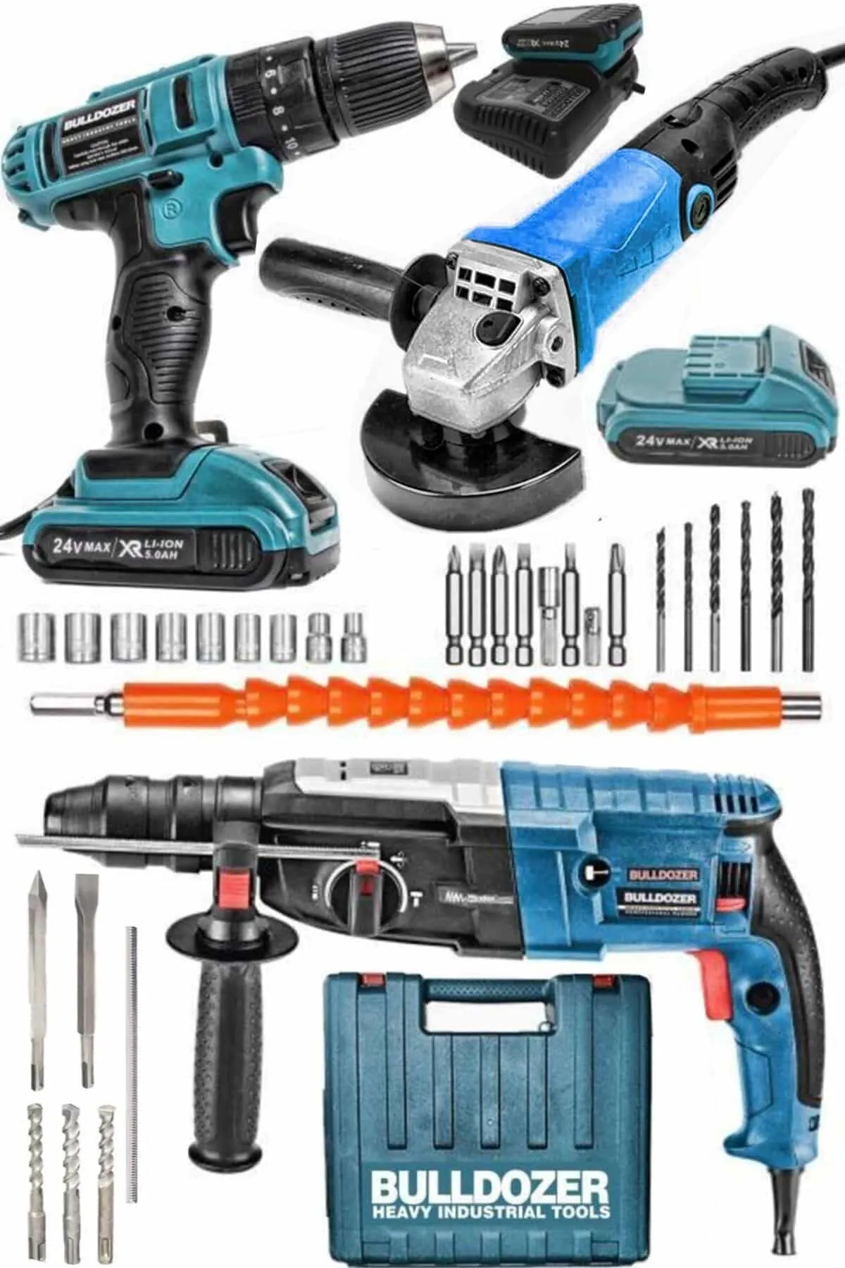 Bulldozer Şarjlı Vidalama Kırıcı Delici Matkap Avuç Taşlama