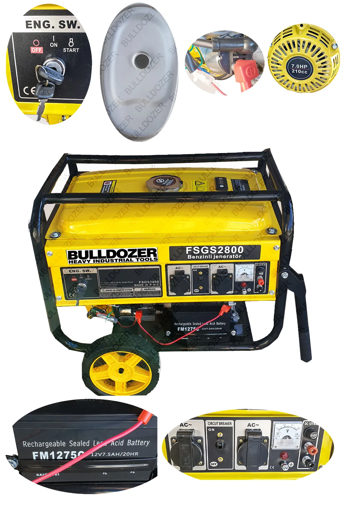 Bulldozer 7hp 4T 3 Kva Benzinli Jeneratör Marşlı Akülü