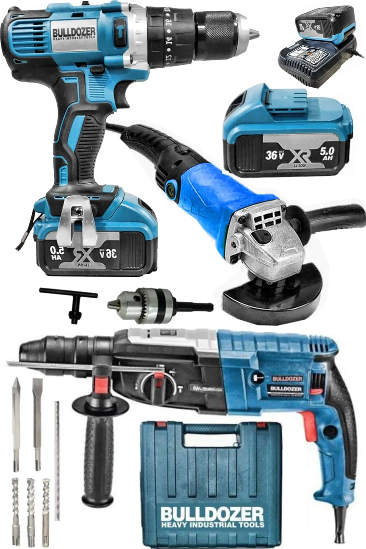 Bulldozer Inşaat Seti 36v Matkap Kırıcı Delici Avuç Taşlama