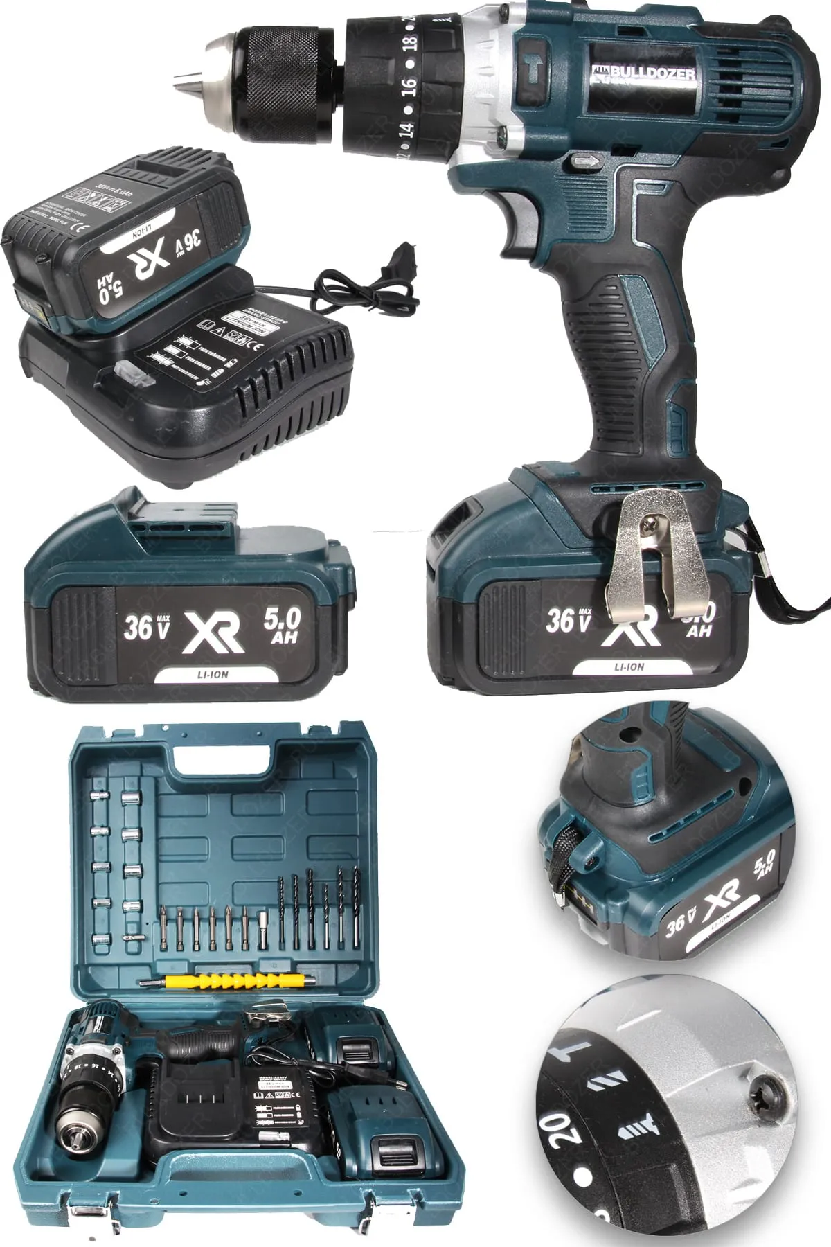 Bulldozer Darbeli Akülü Matkap 13mm Metal Mandren Çift Akülü