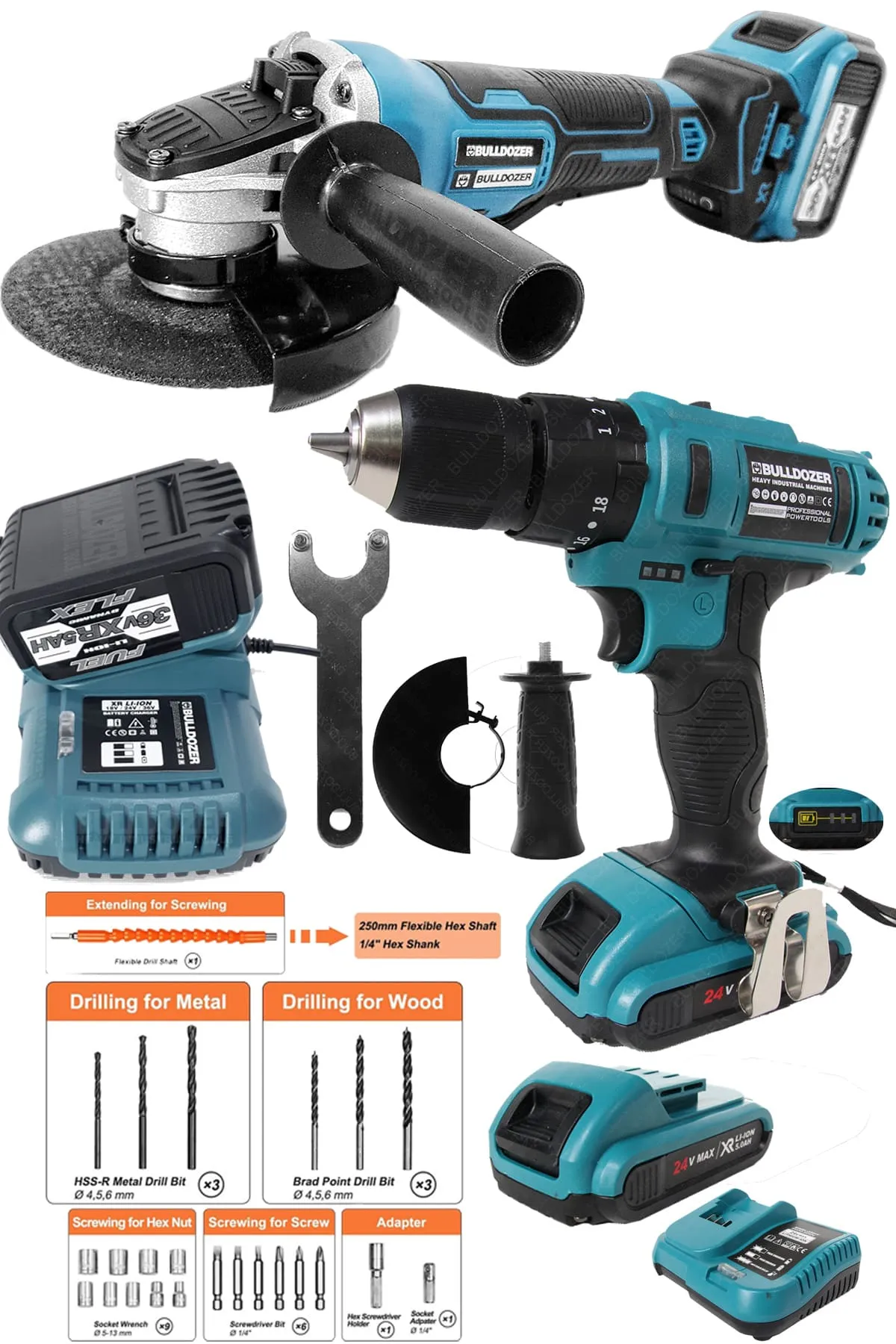 Bulldozer Pro Şarjlı Avuç Taşlama + B-Force Şarjlı Vidalama