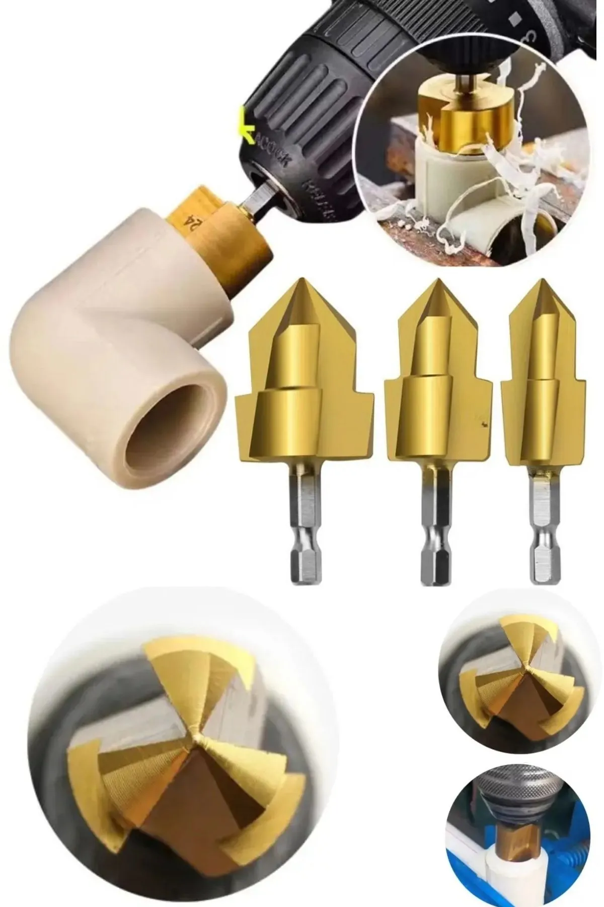 Pvc Boru Genişletme Matkap Ucu Seti – 3 Adet Altıgen Şaftlı Su Borusu Genişletme Matkap Ucu Delik Açıcı