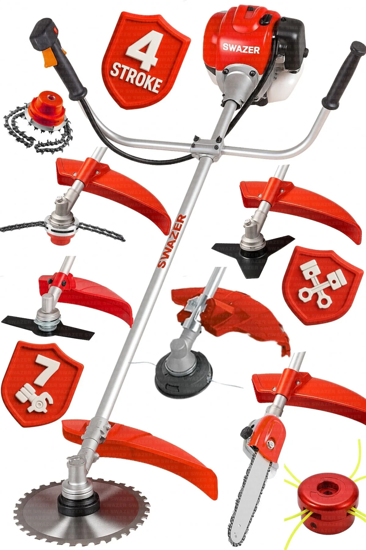 Swazer Profesyonel 4 Zamanlı  Benzinli Motorlu Tırpan Setli Çok Fonskiyonlu 4Z-PRO-7