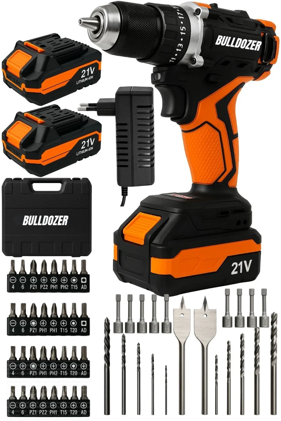 Bulldozer BL-21560 Çift AkülüŞarjlı Vidalama Matkap Kömürsüz Motor Metal Madren